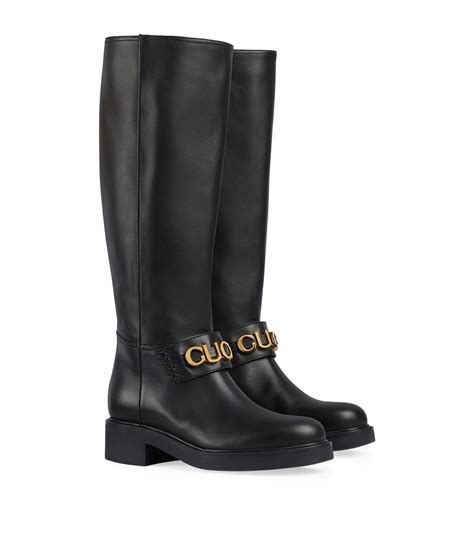 gucci logo embossed boots|gucci boots knee high.